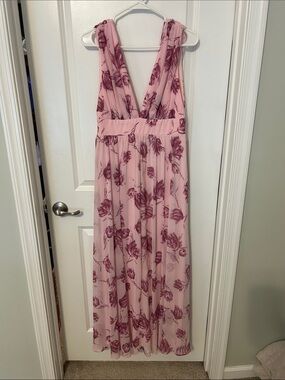 Lulu's Pink Maxi Dress with Plum Floral Print